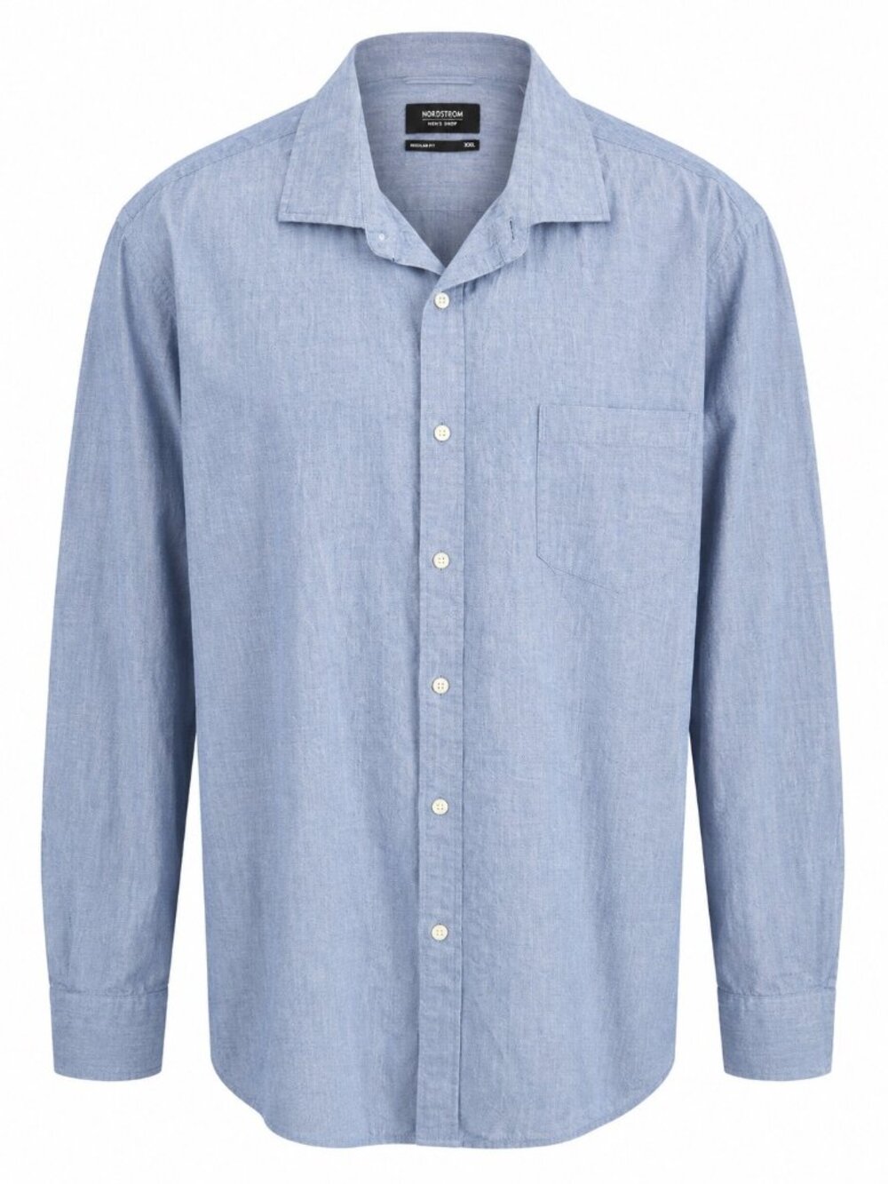 Nordstrom Mens Shop Blue Chambray Cotton Button-Up Shirt Regular Fit XXL